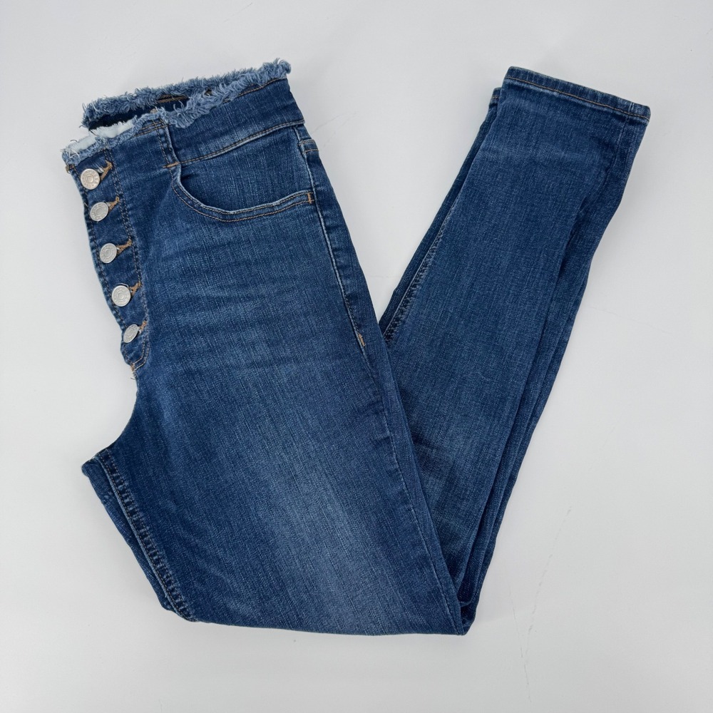 Express High Rise Ankle Jeans Women's‎ 8R Stretch+ Button Fly Raw Hem